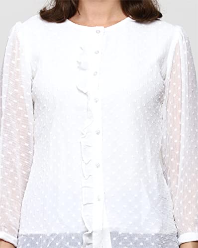 Image of PRETTIFY Women's Regular Fit Solid Embroidery Georgette Waist Length, 3 /4 Sheer Sleeve, Round Neck Casual Wear Western Shirt Top for College /Office Girls