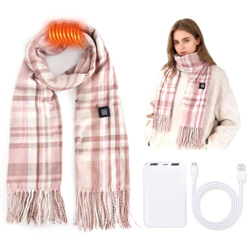 Mahiot Bufanda calefactable USB para mujer y hombre, calentador de cuello eléctrico con batería externa de, 3 niveles de calefacción, bufanda recargable con batería para actividades al aire l (Rosa)