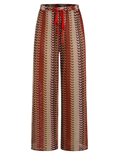 Image of ZAFUL Womens Beach Cover Up Pants Sexy Crochet Drawstring Elastic Boho Swimsuit Cover Up Long Pants Beach Wear