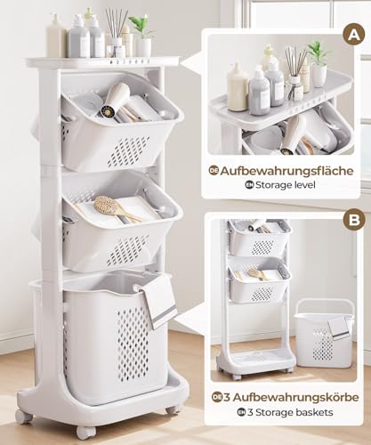 Yorbay Wäschekorb auf Rollen, Wäschesortierer mit Stockwerke,Aufbewahrungskörbe, Wäschesammler, Wäschewagen, Wäschebehälter für Kleidung und Spielzeug