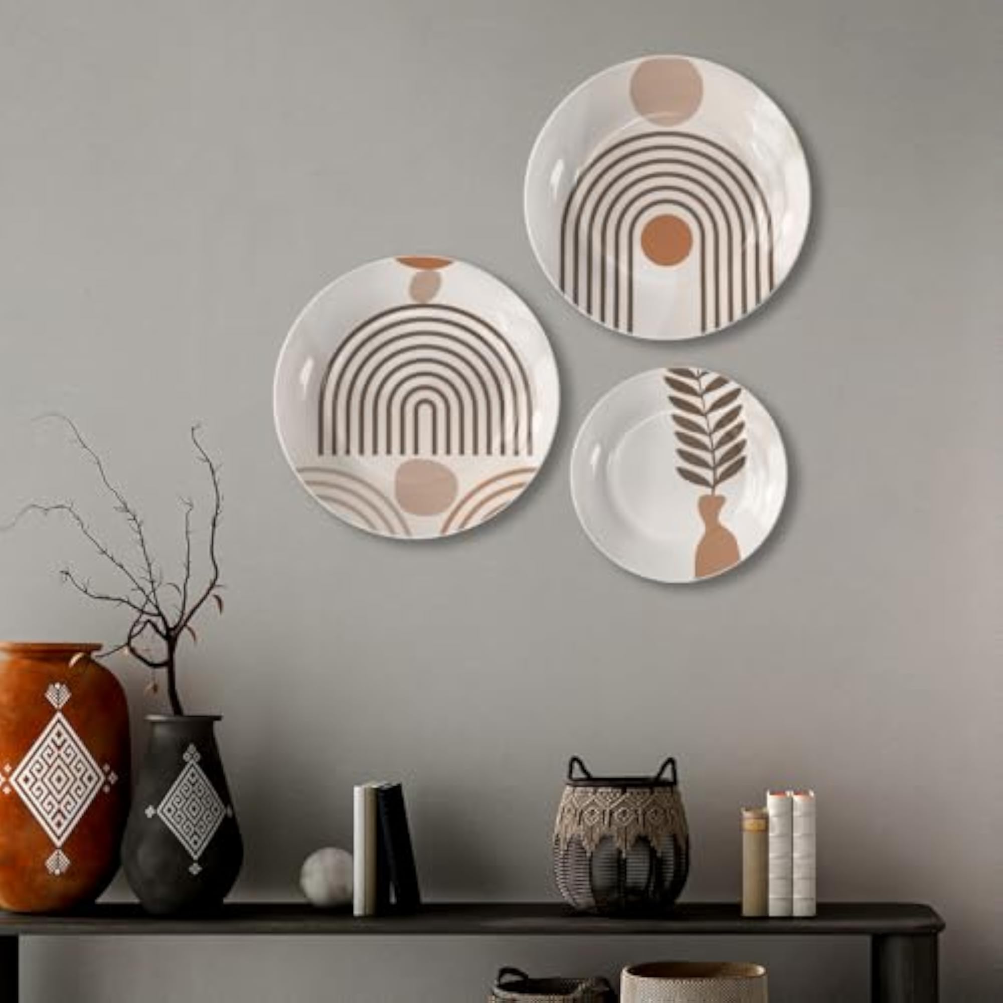 Bohemian Abstract Botanical Ceramic Wall Plates Set