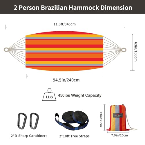 Image of CHULIM Brazilian Double Hammock with Tree Straps,Extra Large 94x63IN,2 Persons Hammock for Backyard Patio Outdoor and Indoor,450lbs Weight Capacity,Soft Woven Cotton Fabric - Summer Fruit