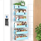 Picture of HuggieGems 6 Pack Magnetic Spice Storage Rack Organizer for Refrigerator and Oven, Blue Fridge Organizers and Storage