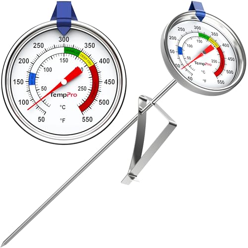TempPro Candy Thermometer with Pot Clip, 9' Long Probe Deep Fry Oil Thermometer for Frying & Candy Making, Fryer Cooking Thermometer for Chocolate, Caramel, Brewing & Baking (Previously ThermoPro)