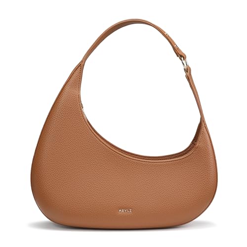 Keyli Bolsa de ombro feminina à prova d'água de couro moderna bolsas elegantes de designer com fecho de zíper, Marrom