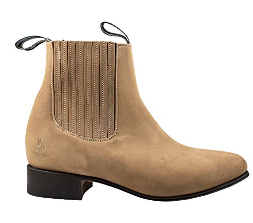 El Canelo Men's Charro Short Ankle Boots Nobuck Leather Botin Charro Camello