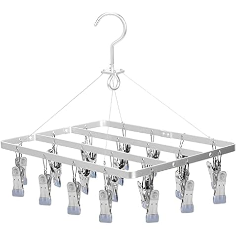 Tinfol Sock Drying Rack, Clothes Drying Racks with 26 Clips, Durable Laundry Hanger Sock Clips for Baby Clothes, Underwear, Pants, Hat, Gloves (Silver) Cover