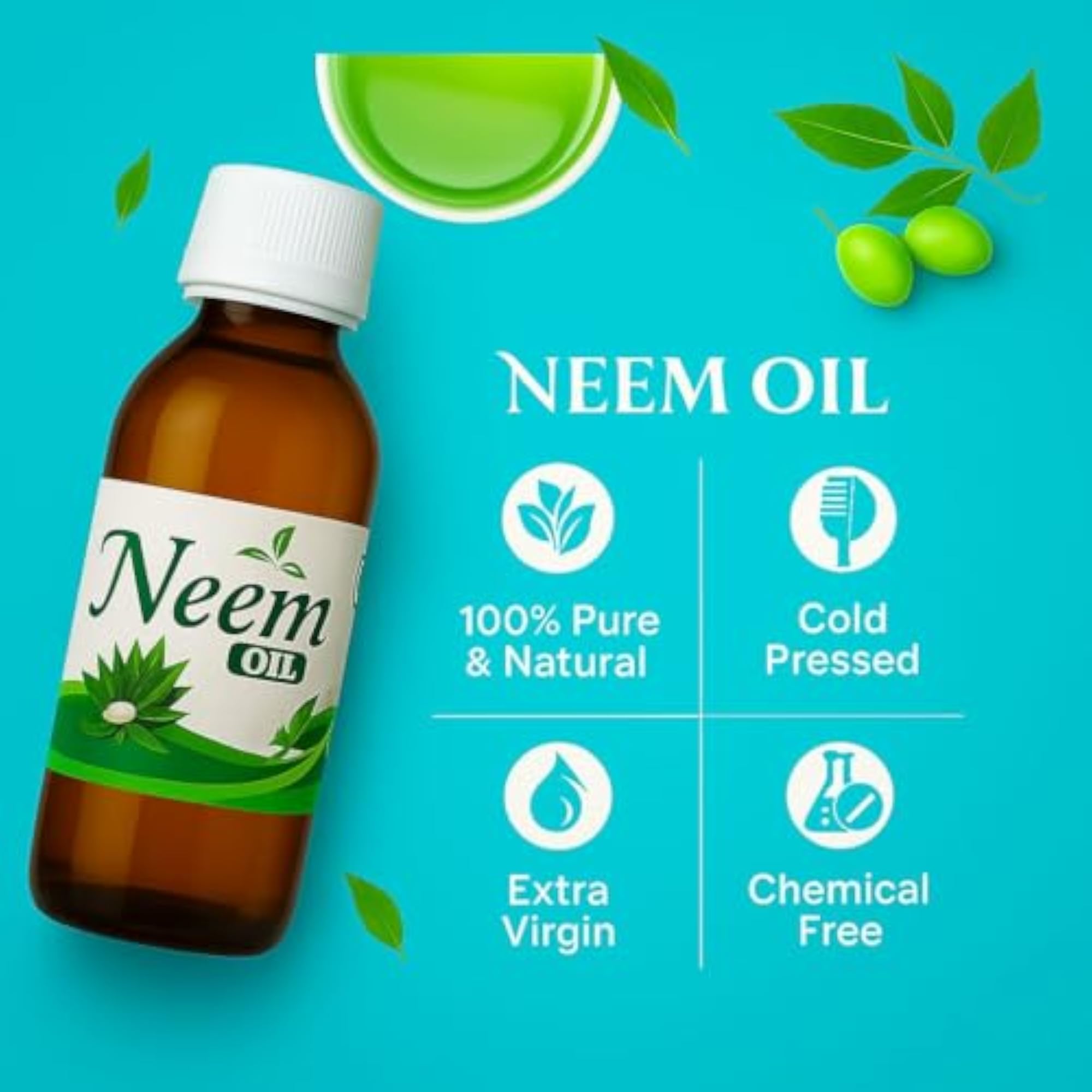 100% Pure Neem Oil for Acne Treatment & Hair Care