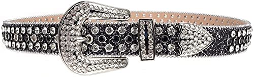 Vxrxal Men Fashion Rhinestone Belt Western Bling Studded Design Leather Diamond Belt For Jeans (L:fits Waist Size 38''-42'', Black) #TOP4