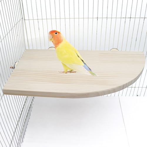 Image of Bird Perch Stand Platform, 13.7 x 7.8 Inch Large Natural Wooden Small Animals Cage Shelf, Cage Accessories for Parrots Parakeets Cockatiels Rats Hamster Guinea Pig Conure Chinchillas