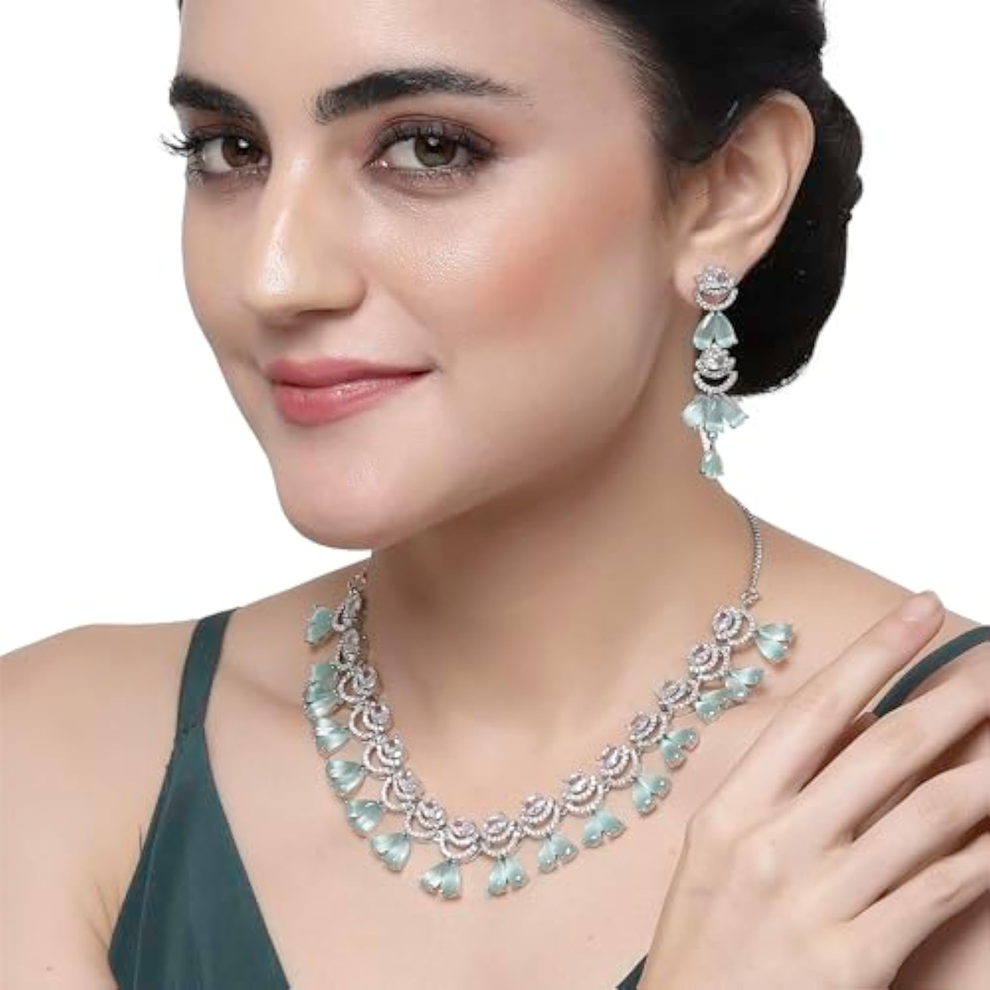 Rhodium-Plated American Diamond Necklace Set