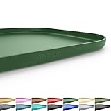 SMILOOL Silicone Pet Feeding Mat with Raised Edge for Food and Water, Dog Bowl Mats, Cat Bowls Placemat with High Lip for Floor Waterproof, Rubber Tray for Cats and Dogs 19 x 12 x0.7 Dark Olive