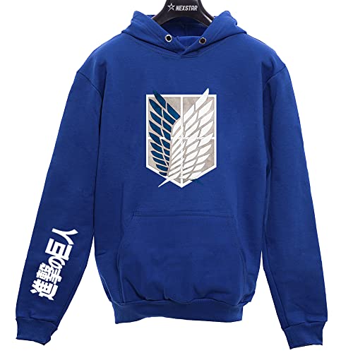Moletom Canguru Unissex Anime Attack On Titan Shingeki no Kyojin Logo (Azul, GG)