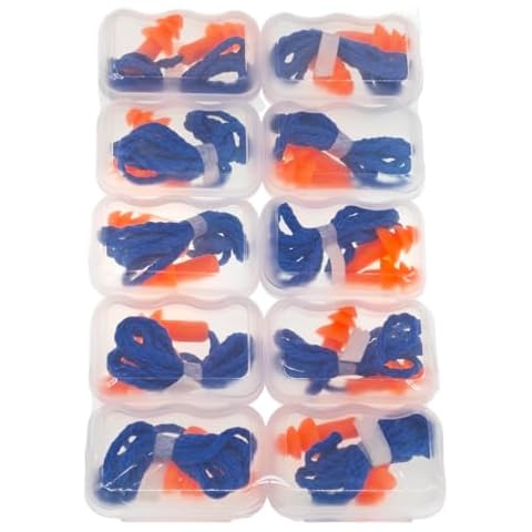 10 Pairs Corded Silicone Ear Plugs - with Plastic Carry Cases - Reusable Noise Cancelling Earplugs for Hearing Protection - Shooting Range Noise Reduction, Construction Work, Hunting Ear Protection Cover