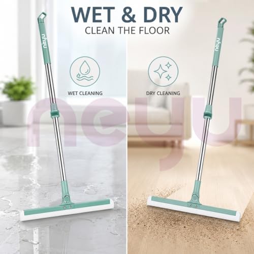 Image of NEYU Magic Broom Wiper for Bathroom & Floor Cleaning, Silicone Sweeper with Built-in Drying Squeegee & Dust Remover