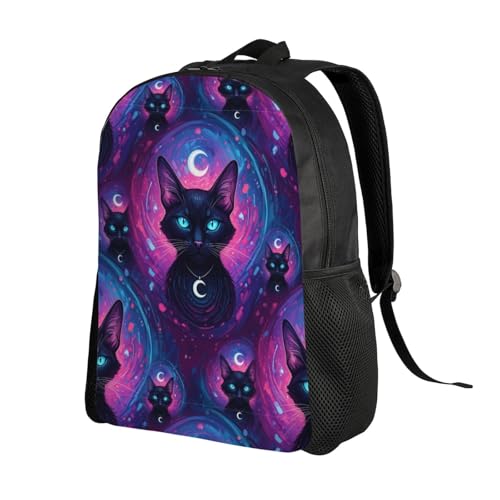 Stylish Travel Hiking Rucksack Backpack for College and Outdoor Adventures, Perfect for Men and Women (Gothic Moon Magical Black Cat)2
