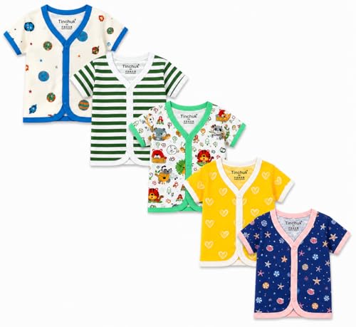Image of NammaBaby Unisex Kid Cotton Slim Fit 100% Hoisery Button Jabla | Multicolor Jhabla | Assorted Pack of 5 | Summerwear Jhabla | Sleeveless Vest | Baby Products (New Born) (Set of 5)