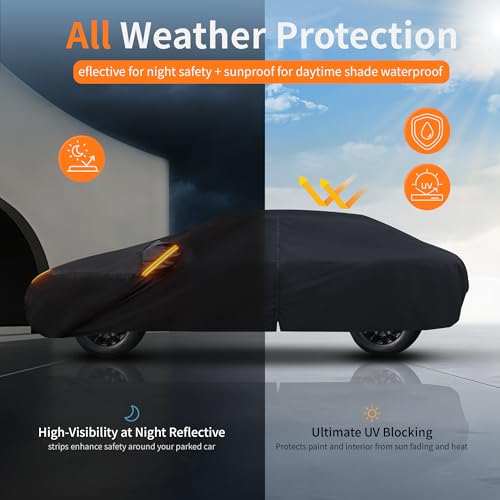 Car Cover Waterproof All-Weather,Outdoor Full Exterior Covers for Automobiles Sedan(Length 186-193 inch) with Windshield Sun Shade Universal Fit Honda Civic,Toyota Camry,Tesla Model 3,etc - Image 6