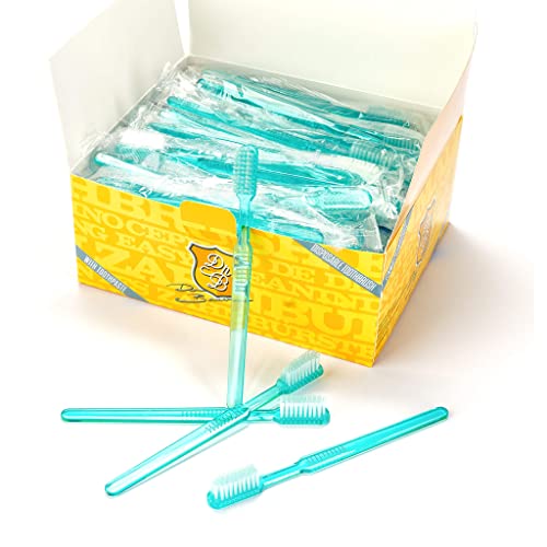 Dr. Bauer's - Cepillos de dientes desechables de un solo uso con pasta dentífrica envueltos individualmente, paquete de 100 unidades, color verde