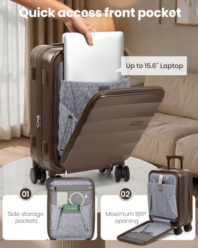 Image of Joyway Expandable 5 Piece Luggage Sets with Front Pocket, Coffee | Top Opening Suitcase, Laptop Compartment, Silent Spinning Wheels, Includes Backpack & Bag, Great For Family Travel