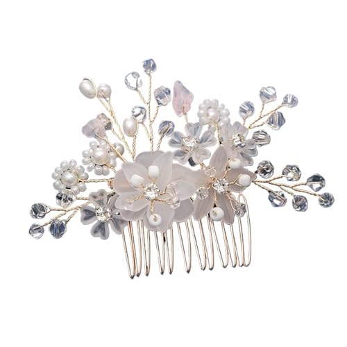 Peigne à cheveux de mariage perle dorée et strass Champagne
