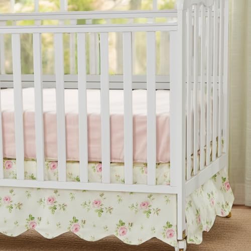 Image of Brandream Scallop Edge Cotton Crib Skirt, Baby Boy Girl Gender Neutral Crib Skirt Toddler Bedskirt Farmhouse Chic Nursery Crib Bed Skirt, Boho Bohemian Toile Floral