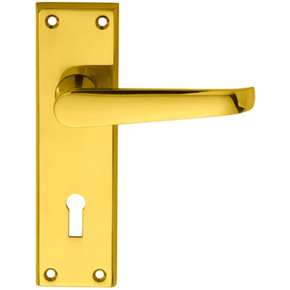 Loops Polished Brass Pair Straight Victorian Handle On Lock Backplate - 150 X 43Mm - | Traditional Lever On Backplate Door Handle - Internal Door Hardware - Lock, Euro, Oval And Latch Options Available
