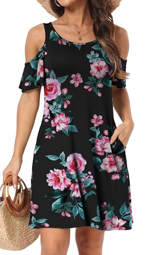 Image of Short /Long Sleeve Women's Cold Shoulder Dress with Pockets Casual Swing T-Shirt Dresses