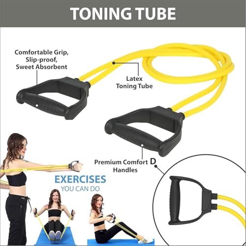 Image of Double Toning Tube Latex Tube Body Enhancer for Women & Men with Door Anchor, Workout, Home Gym and Toning Exercise Foam Handles & Easy-Adjust Clips for High Intensity Training