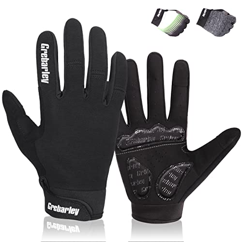 Grebarley Guantes de Ciclismo Bicicleta Montaña-Acolchados Bicicleta de Carretera de Hombres Mujeres Antideslizante Pantalla Táctil (M, Negro)
