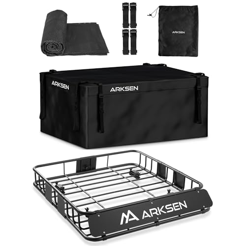 ARKSEN 43 x 39 x 6 Inch Universal 150LB Heavy Duty Roof Rack Cargo with 500D PVC Waterproof Cargo...