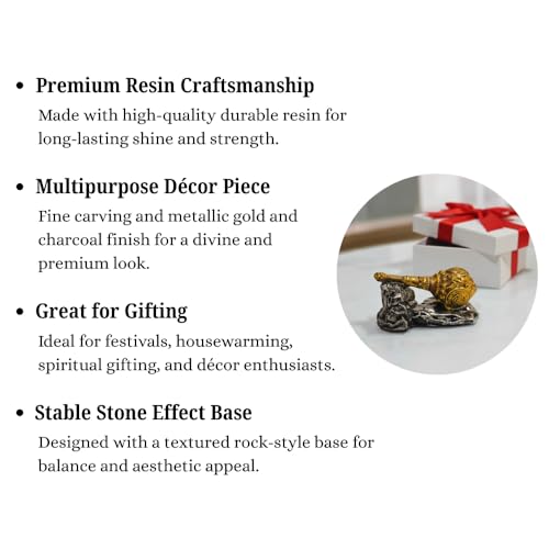 Image of Bajrangbali Gada Showpiece for Home Temple, Car Dashboard & Office Desk | Golden Hanuman Gada Resin Statue with Stone Base | Spiritual Table Decor Gift (9 x 4 x 5 cm)
