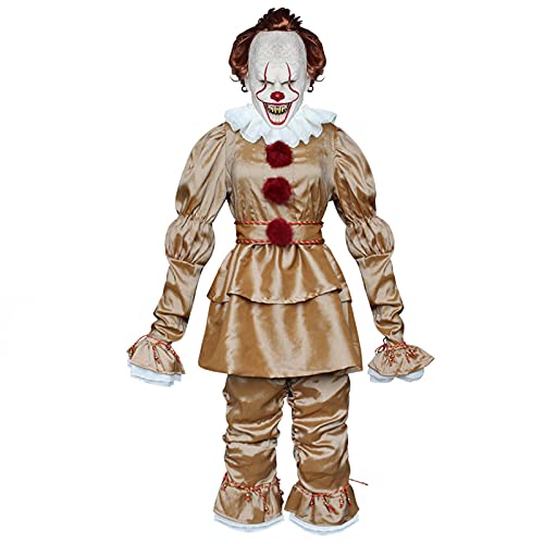 nezababy Creepy Clown Costume Kids Halloween Cosplay Outfit With Scary Mask Full...