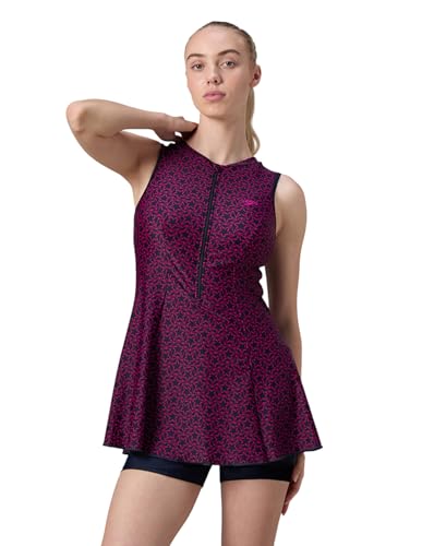 Image of Speedo Women's Endurabrite Closedback Swimdress with Boyleg | Swimming Costume | Swimming Suit for Women | Chlorine Resistance | UPF 40+ Sun Protection | Removable Bra Pads