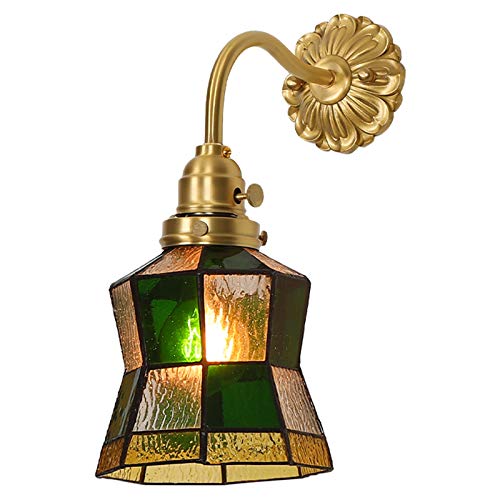 Lampa ścienna retro mosiężne kinkiety wewnętrzne E27 kreatywny salon metalowa dekoracja domu vintage kinkiet ścienny z witrażem abażur do jadalni lampa B (A)