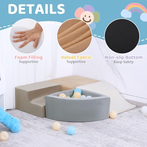 Image of HOMBYS 4-Pieces Climbing Toys for Toddlers 1-3, Foam Climbing Blocks for Kids Crawling and Sliding, Soft Velvet Indoor Playground for Baby Playing Acticity