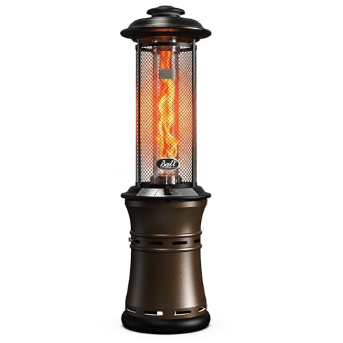 BALI OUTDOORS Gas Patio Heater - Floor-Standing Outdoor Commercial Heater, Round Dancing Flame, Wheels, Glass Tube, Suitable For Balcony, Veranda, BBQ Party