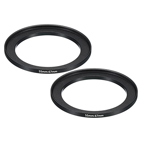 Image of PATIKIL 55mm-67mm Metal Step Up Ring, 2 Pack Camera Lens Filter Adapter Ring Aluminum Filter Adapter Ring for Camera Lenses Hood, Black