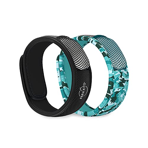 PARA'KITO Mosquito Repellent Bracelets + Refill Pellets Bundle | w/Peppermint Oil, Essential Oils | Hiking & Camping Accessories | Paraben Free, DEET Free - 2 Wristbands & 2 Refills (Black + Conceal)