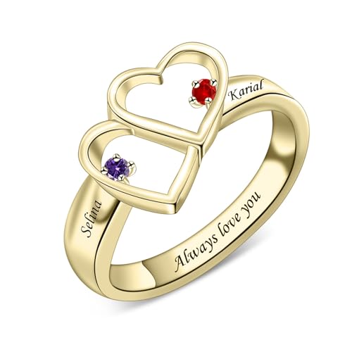 Personalized Promise Rings for Women, Custom Mothers Rings with 2-8 Birthstones for Mother's Day, Engraved Family Name Ring Heart Jewelry Gift for Mom Grandma Her4