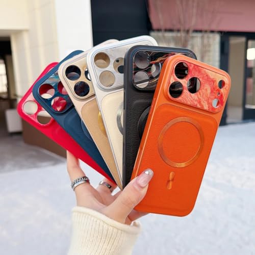 Coque de protection antichoc iPhone 14 en cuir magnétique orange