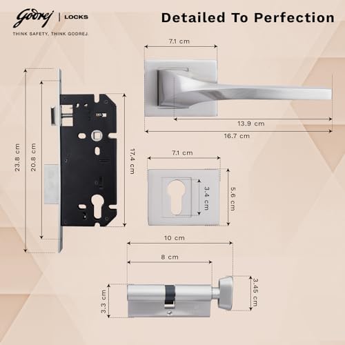 Image of Godrej Mortise Lock|Handle Lock Set for Main & Bedroom Door| Antique Brass Finish|9 Inch Lockbody|60mm 1CK Cylinder - Knob from Inside & 3 Keys|5 Years Warranty