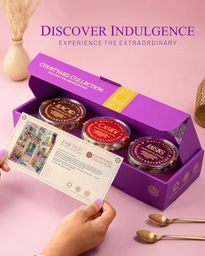 Image of Hyperfoods Rakhi Hamper for Brother 375g RawFruit Courtyard Collection Pack of 3 Dry Fruits Gift Box Rakhi Set of 2 DryFruits Gift Pack Dryfruit Box for Gift Dry Fruits Gift Hamper for Brother