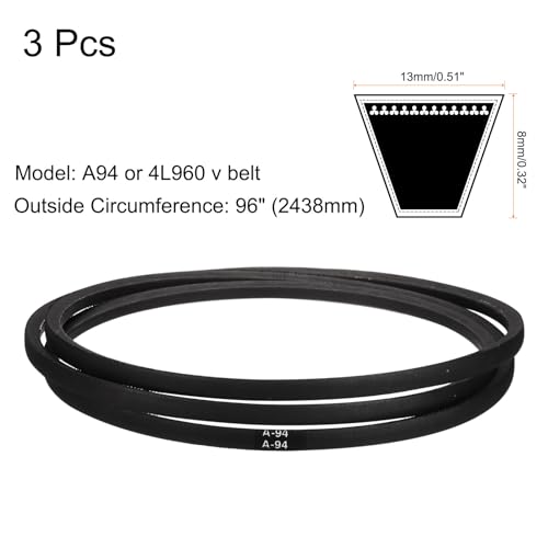 Image of uxcell 3pcs A94 or 4L960 Classic Wrapped Rubber V-Belt, 94 inch(2388mm) Inside Circumference, A Profile V Belt