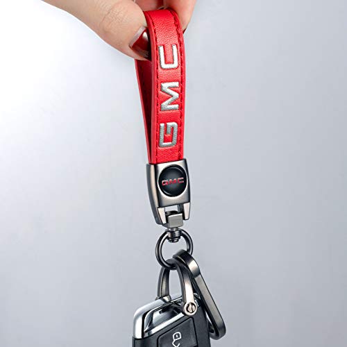 Image of Genuine Leather Car Keychain for GMC Key Chain for Men and Women Family Present Key Ring Accessories(Red)