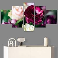 SIGNWIN 5 Panel Canvas Wall Art Modern Art Bohemian Bouquet Colorful Cool Floral Group Multicolor Photography Realism for Home Decorations Ready to Hang - 60