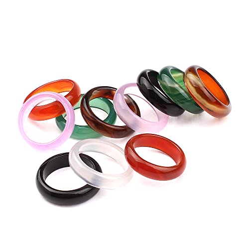 DarryDooly Bague Naturelle Unisexe Multicolore Noir Vert Rouge Agates Cercle créé bagues en Pierre Naturelle Breloques Cadeaux de noël