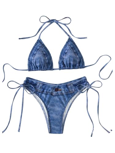 Amazon.com: SHENHE Women's 2 Piece Swimsuits Denim Print