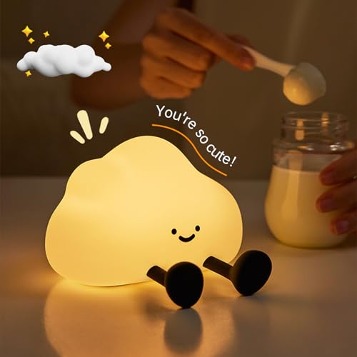 Cloud LED Night Light for Kids, Rechargeable Silicone Squishy Lamp, 3-Level Dimmable Nursery Nightlight with Timer & Touch Sensor, Cute Bedroom Decor - Image 6