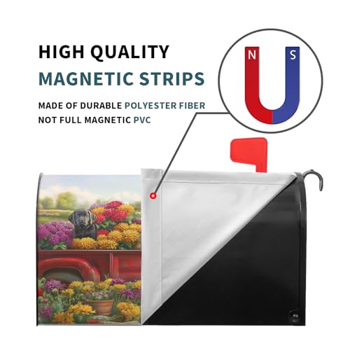 Image of 25.5 inchx21 inch Spring Truck Dogs Magnetic Mailbox Cover Summer Floral Puppy Decorative Mailbox Wrap Post Cover Waterproof Large Size for Garden Yard Outdoor Outside Patio Farmhouse
